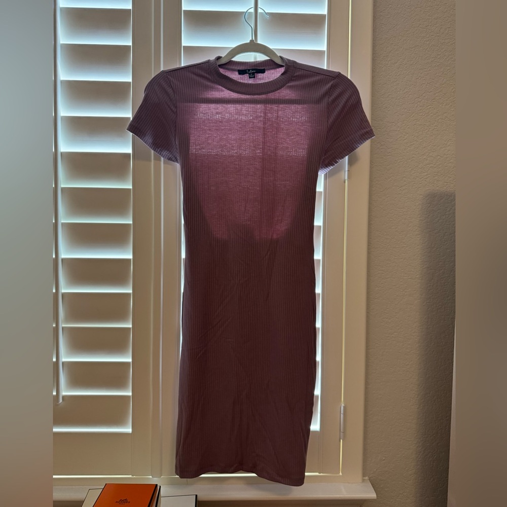 Lulu's Mauve Ribbed Knit Dress with Ribbon